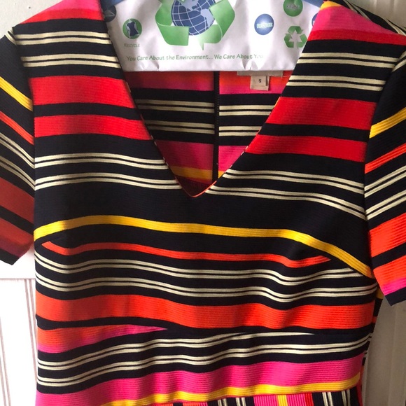 Striped midi dress with asymmetrical bottom - Picture 2 of 5